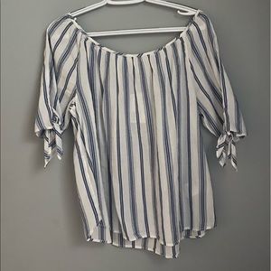 white and navy blouse